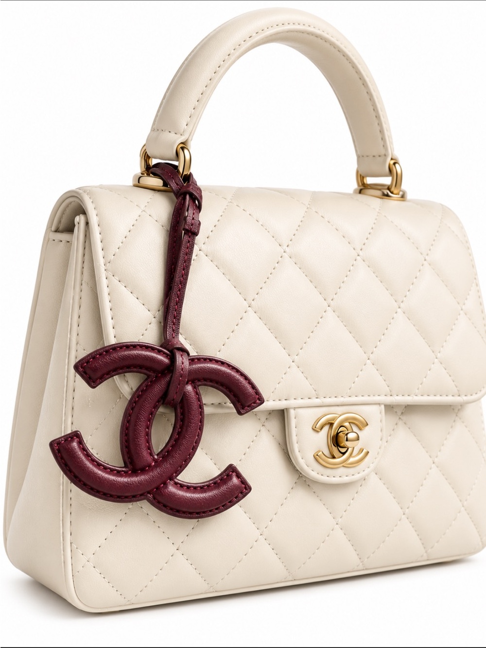 FASHION Burgundy Leather Interlocking CC Bag Charm